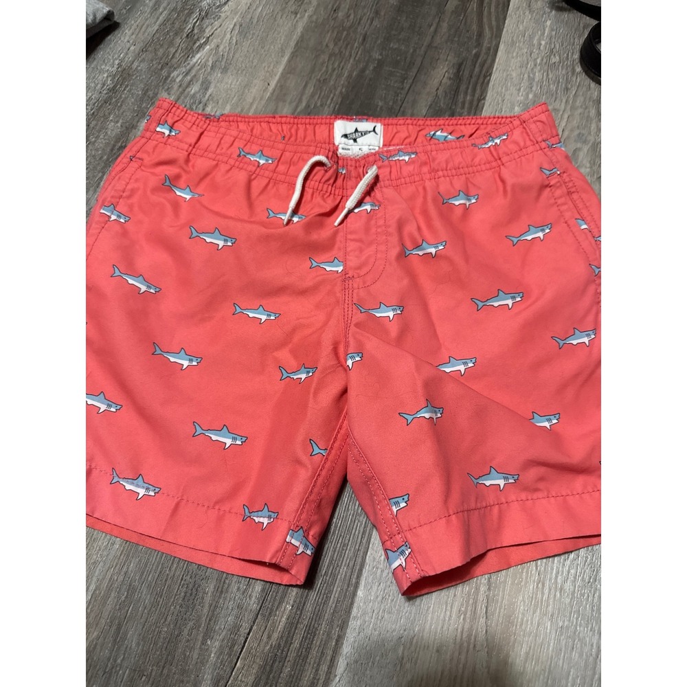 Sharky Boys Coral Red Shark Print Swim Trunks Mesh Lined Board Shorts Size 5